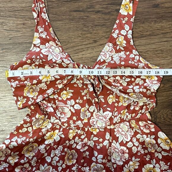 Torrid Floral Knee Length Dress Burnt Orange White Gold Size 1 - Picture 6 of 11